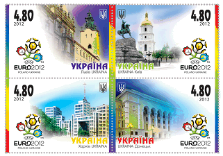 Міста-господарі УЄФА «Євро 2012» та футбольні арени УЄФА «Євро 2012» вже на нових випусках українських марок!